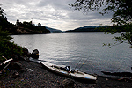 Kayak fishing on the Columbia River near Hood River, Oregon