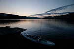 Launching the kayak before sunrise at Horsethief Lake